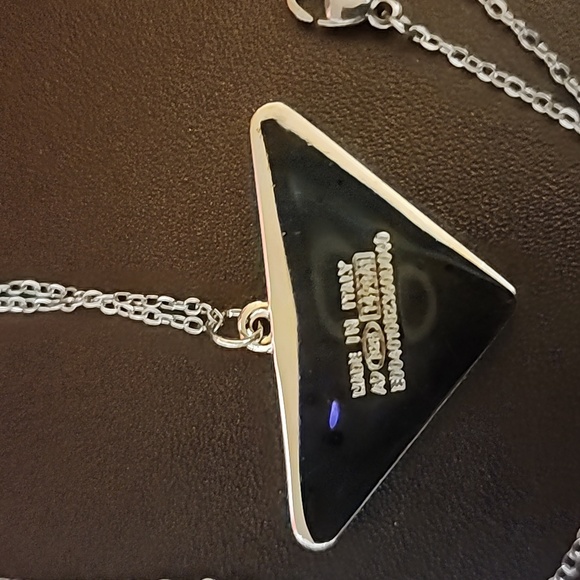 Prada Silver Triangle Pendant w/added Unbranded Necklace - Picture 3 of 5